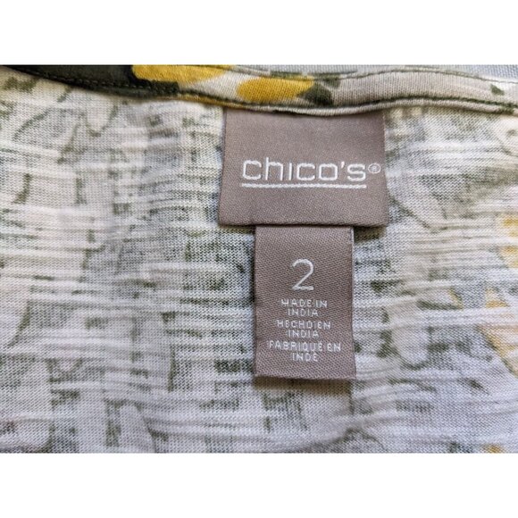 Chicos Top Green Yellow Floral Half Zip V Neck 3/4 Sleeve Womens Size M - Picture 3 of 7